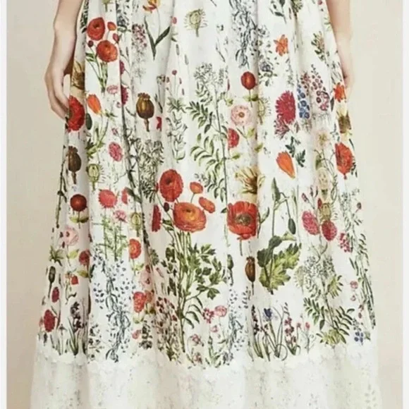 Anthropologie White Floral A-Line Maxi Skirt - Picture 2 of 4
